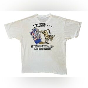 Mens Fruit of the Loom Best Vintage ‘The Goldmine Casino’ Graphic White Shirt XL